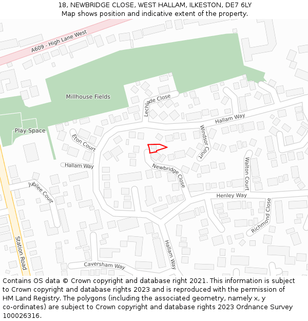 18, NEWBRIDGE CLOSE, WEST HALLAM, ILKESTON, DE7 6LY: Location map and indicative extent of plot