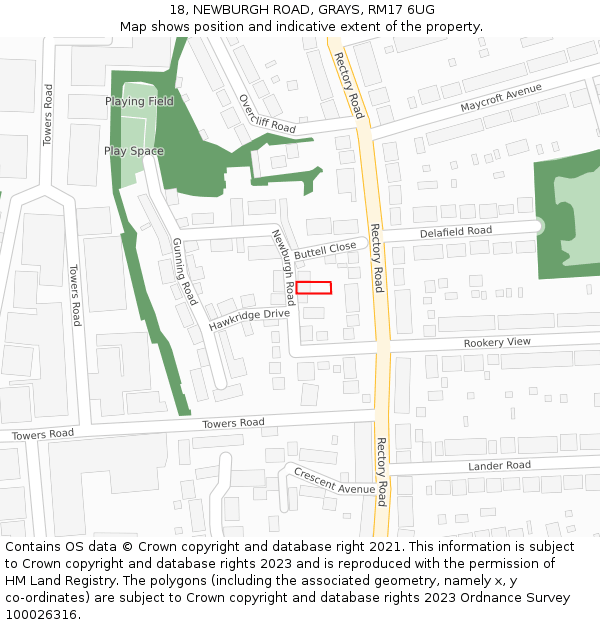 18, NEWBURGH ROAD, GRAYS, RM17 6UG: Location map and indicative extent of plot