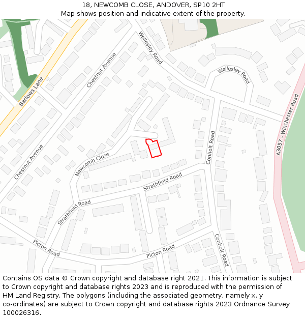 18, NEWCOMB CLOSE, ANDOVER, SP10 2HT: Location map and indicative extent of plot