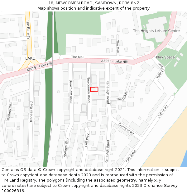 18, NEWCOMEN ROAD, SANDOWN, PO36 8NZ: Location map and indicative extent of plot