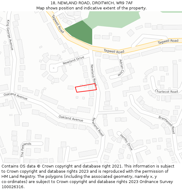 18, NEWLAND ROAD, DROITWICH, WR9 7AF: Location map and indicative extent of plot