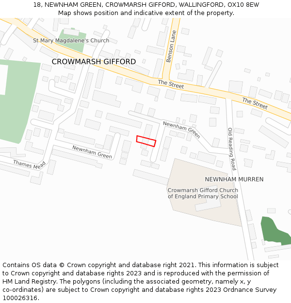 18, NEWNHAM GREEN, CROWMARSH GIFFORD, WALLINGFORD, OX10 8EW: Location map and indicative extent of plot