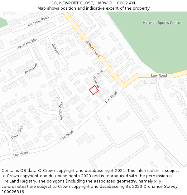 18, NEWPORT CLOSE, HARWICH, CO12 4XL: Location map and indicative extent of plot