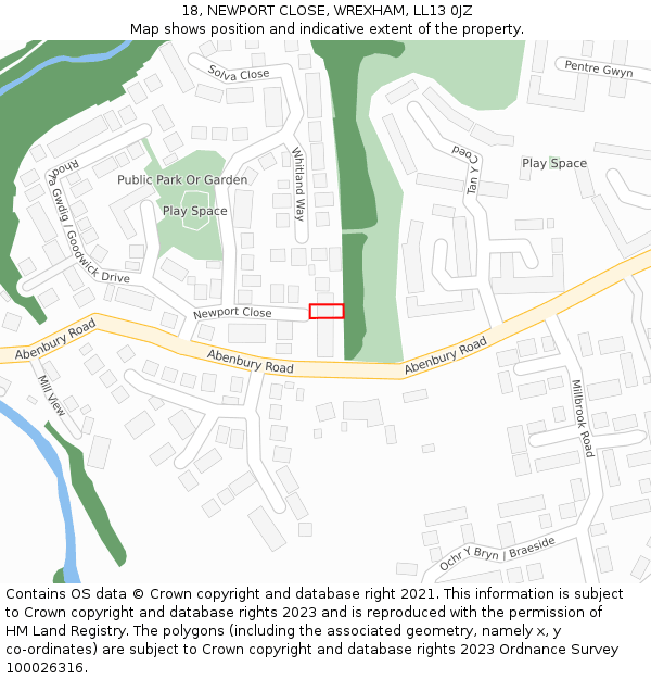 18, NEWPORT CLOSE, WREXHAM, LL13 0JZ: Location map and indicative extent of plot