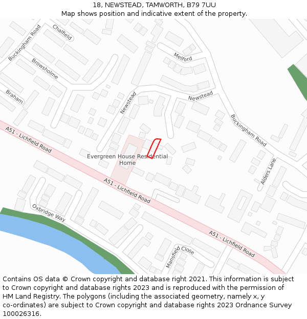 18, NEWSTEAD, TAMWORTH, B79 7UU: Location map and indicative extent of plot