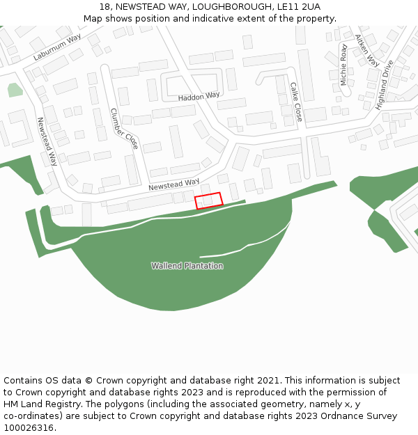 18, NEWSTEAD WAY, LOUGHBOROUGH, LE11 2UA: Location map and indicative extent of plot