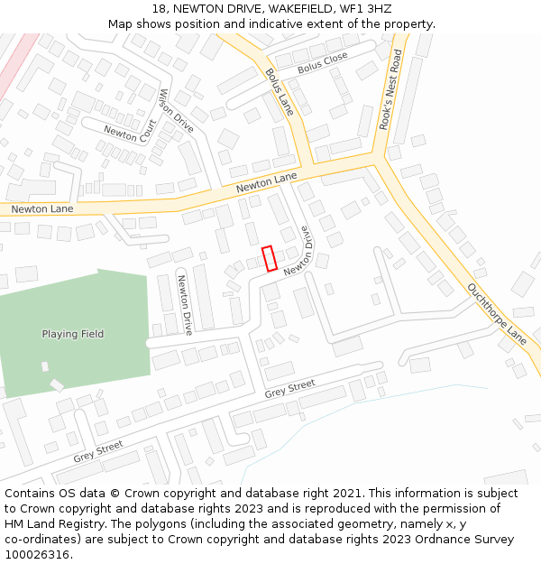 18, NEWTON DRIVE, WAKEFIELD, WF1 3HZ: Location map and indicative extent of plot