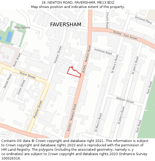 18, NEWTON ROAD, FAVERSHAM, ME13 8DZ: Location map and indicative extent of plot