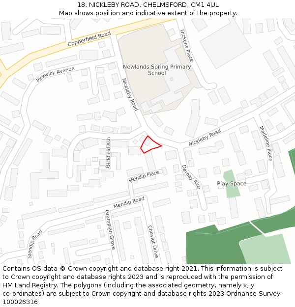 18, NICKLEBY ROAD, CHELMSFORD, CM1 4UL: Location map and indicative extent of plot