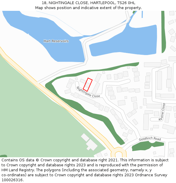 18, NIGHTINGALE CLOSE, HARTLEPOOL, TS26 0HL: Location map and indicative extent of plot