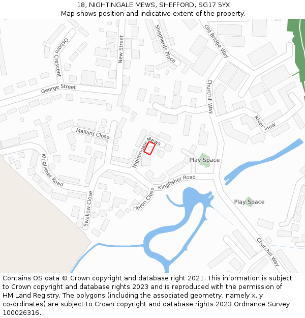 18, NIGHTINGALE MEWS, SHEFFORD, SG17 5YX: Location map and indicative extent of plot