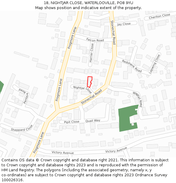18, NIGHTJAR CLOSE, WATERLOOVILLE, PO8 9YU: Location map and indicative extent of plot