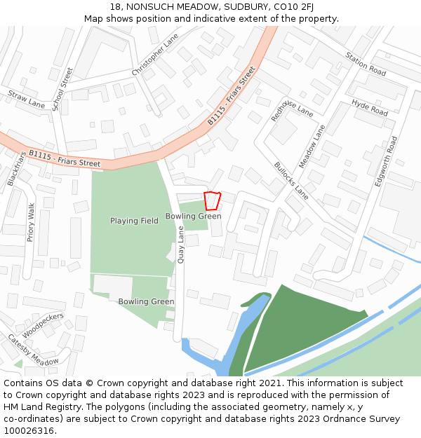 18, NONSUCH MEADOW, SUDBURY, CO10 2FJ: Location map and indicative extent of plot