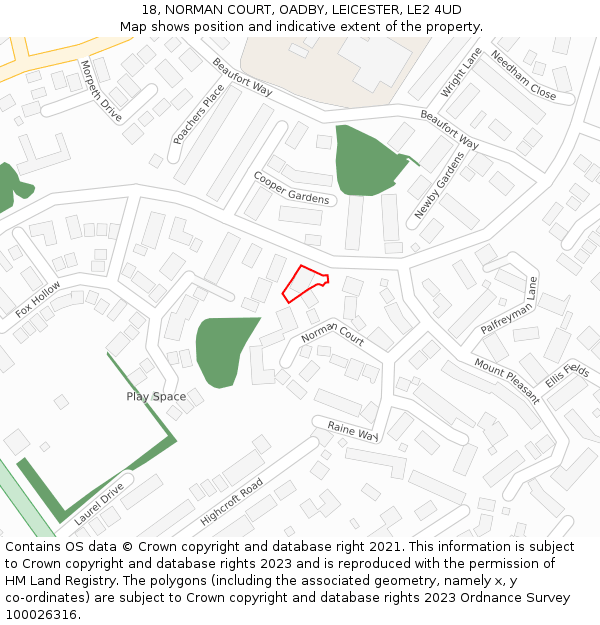 18, NORMAN COURT, OADBY, LEICESTER, LE2 4UD: Location map and indicative extent of plot