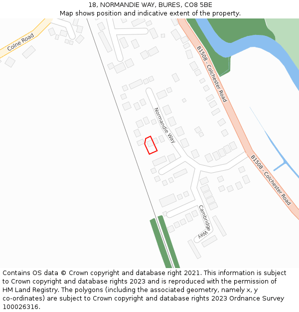 18, NORMANDIE WAY, BURES, CO8 5BE: Location map and indicative extent of plot