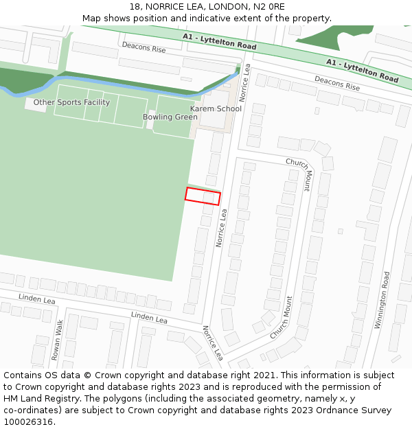 18, NORRICE LEA, LONDON, N2 0RE: Location map and indicative extent of plot