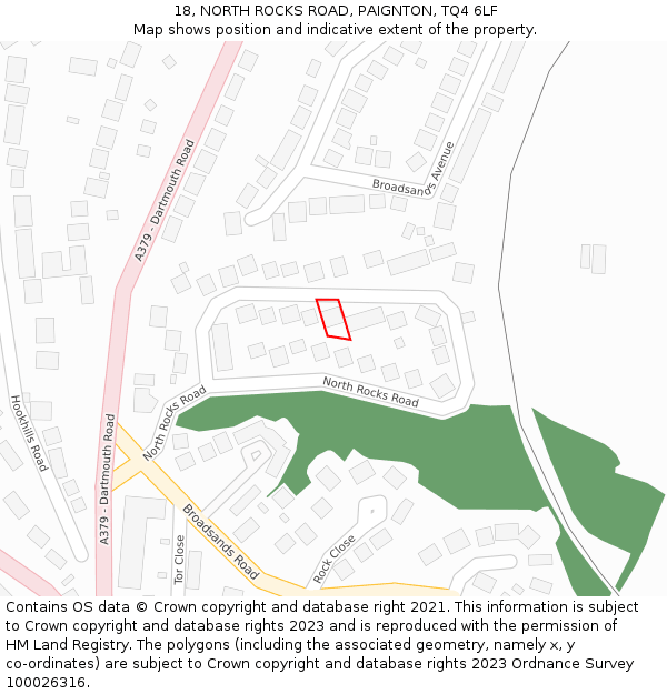 18, NORTH ROCKS ROAD, PAIGNTON, TQ4 6LF: Location map and indicative extent of plot