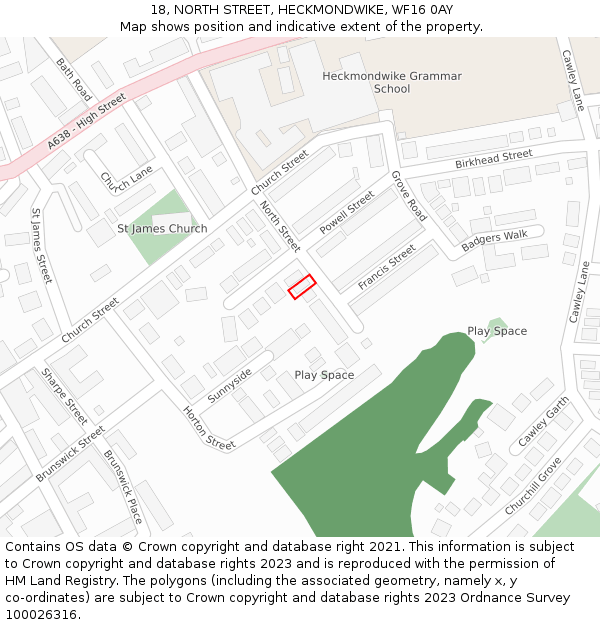 18, NORTH STREET, HECKMONDWIKE, WF16 0AY: Location map and indicative extent of plot