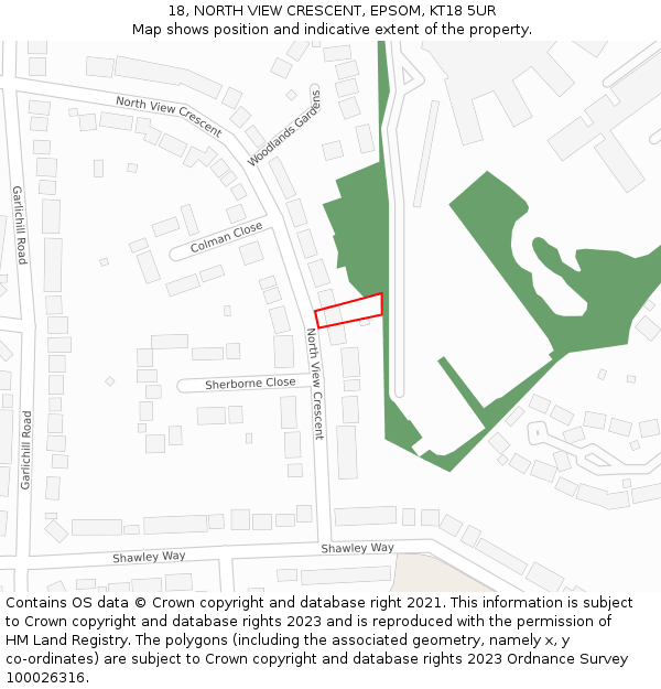 18, NORTH VIEW CRESCENT, EPSOM, KT18 5UR: Location map and indicative extent of plot