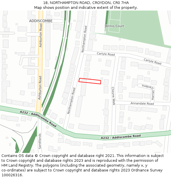 18, NORTHAMPTON ROAD, CROYDON, CR0 7HA: Location map and indicative extent of plot