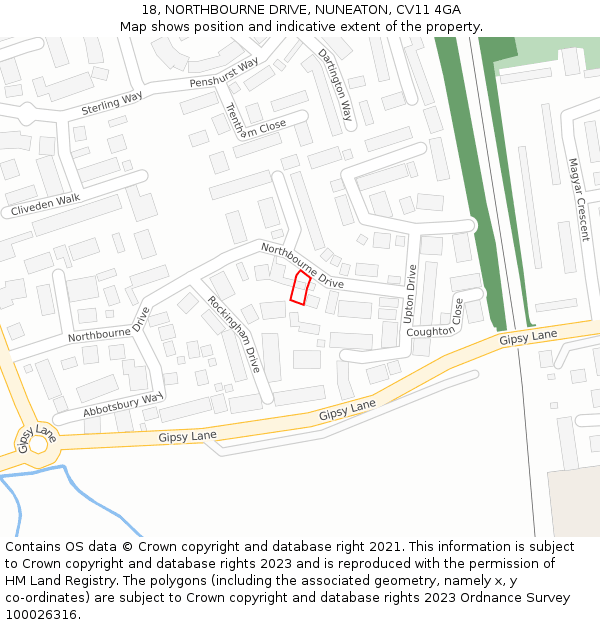 18, NORTHBOURNE DRIVE, NUNEATON, CV11 4GA: Location map and indicative extent of plot