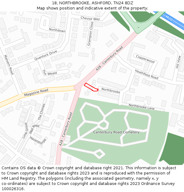 18, NORTHBROOKE, ASHFORD, TN24 8DZ: Location map and indicative extent of plot