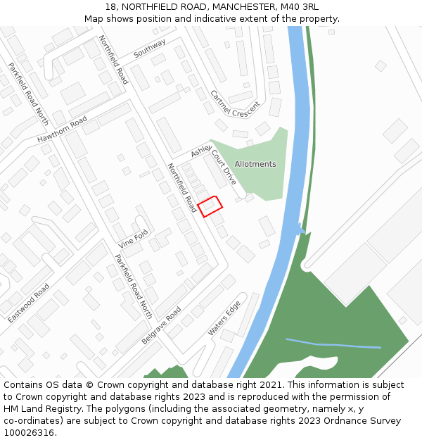 18, NORTHFIELD ROAD, MANCHESTER, M40 3RL: Location map and indicative extent of plot