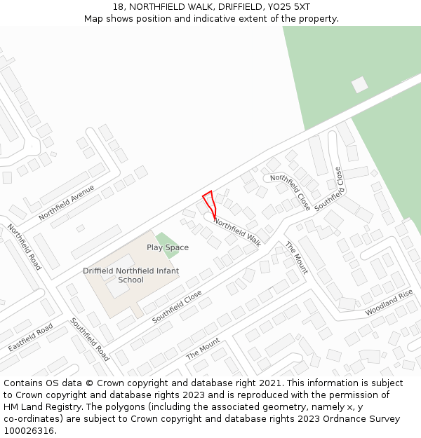 18, NORTHFIELD WALK, DRIFFIELD, YO25 5XT: Location map and indicative extent of plot