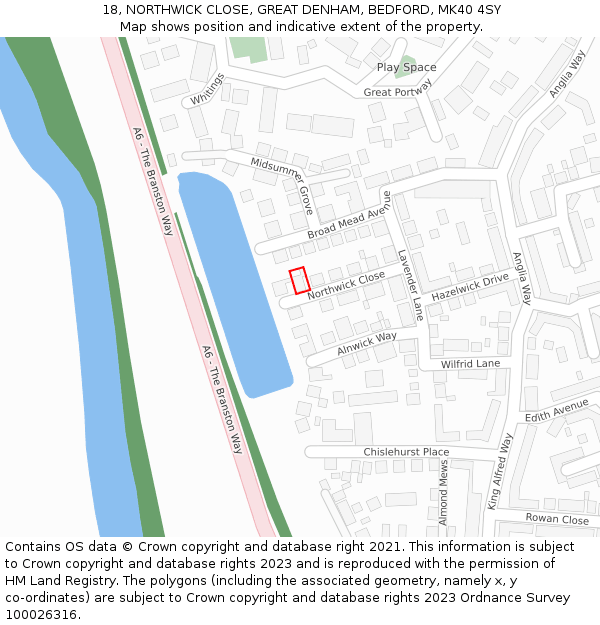 18, NORTHWICK CLOSE, GREAT DENHAM, BEDFORD, MK40 4SY: Location map and indicative extent of plot