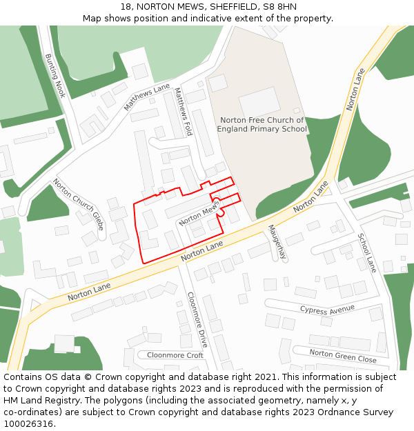 18, NORTON MEWS, SHEFFIELD, S8 8HN: Location map and indicative extent of plot
