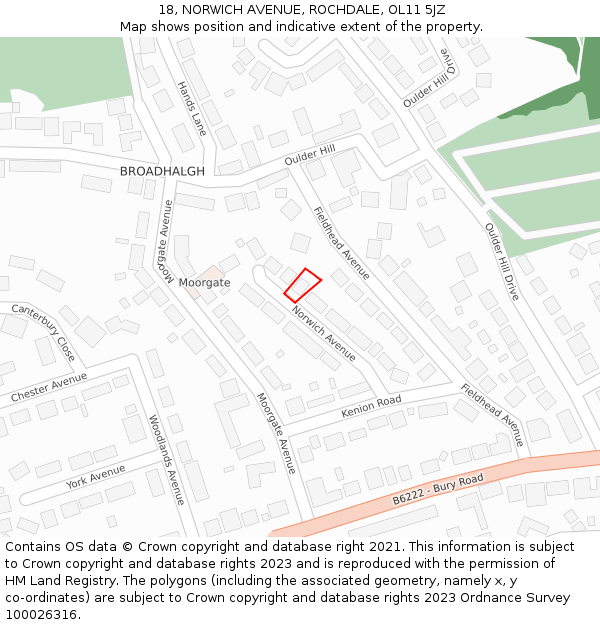 18, NORWICH AVENUE, ROCHDALE, OL11 5JZ: Location map and indicative extent of plot
