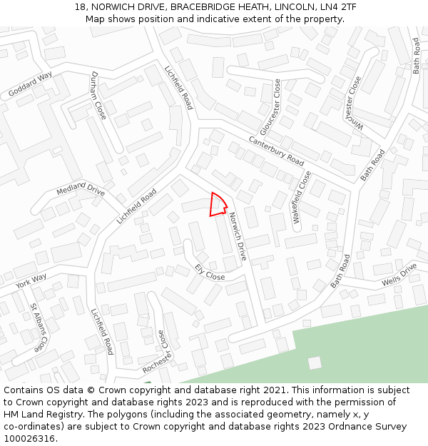 18, NORWICH DRIVE, BRACEBRIDGE HEATH, LINCOLN, LN4 2TF: Location map and indicative extent of plot