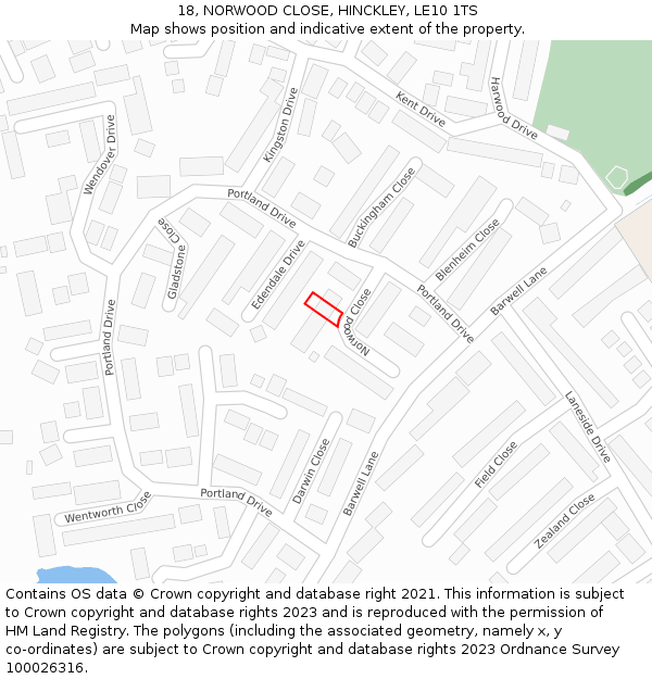 18, NORWOOD CLOSE, HINCKLEY, LE10 1TS: Location map and indicative extent of plot