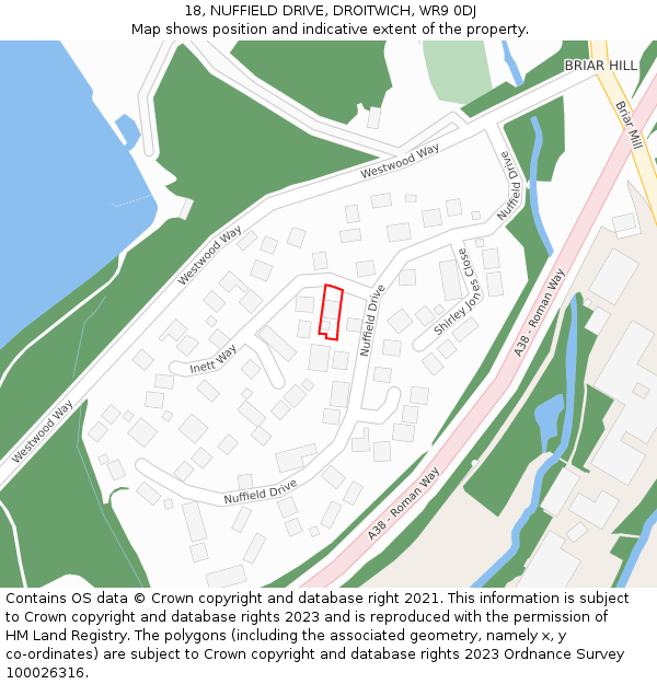 18, NUFFIELD DRIVE, DROITWICH, WR9 0DJ: Location map and indicative extent of plot