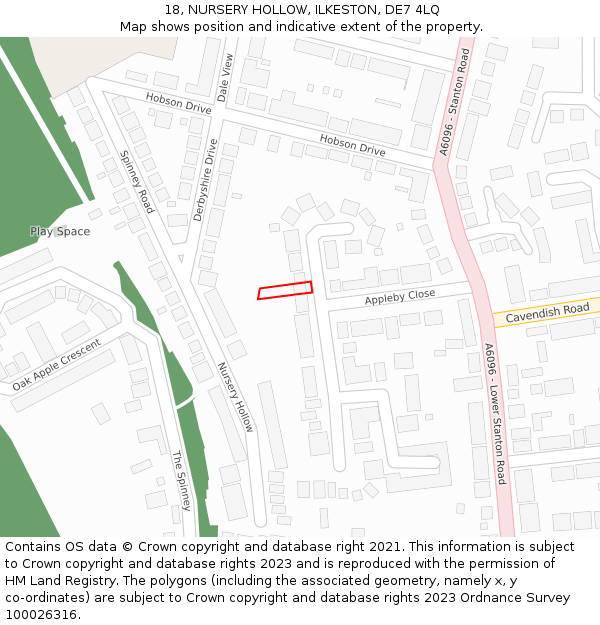 18, NURSERY HOLLOW, ILKESTON, DE7 4LQ: Location map and indicative extent of plot