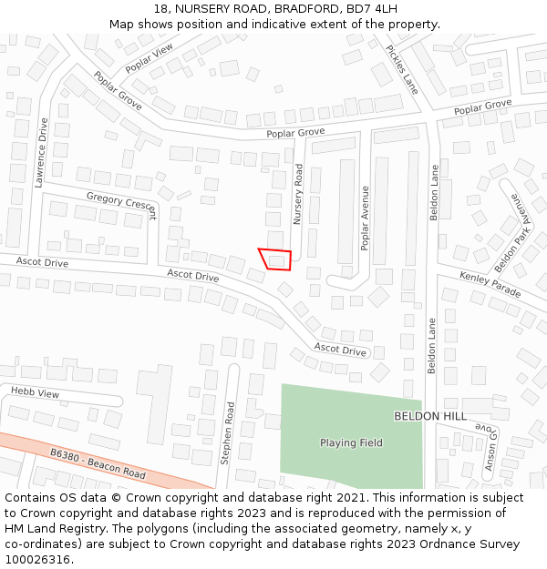 18, NURSERY ROAD, BRADFORD, BD7 4LH: Location map and indicative extent of plot