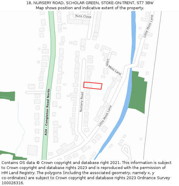 18, NURSERY ROAD, SCHOLAR GREEN, STOKE-ON-TRENT, ST7 3BW: Location map and indicative extent of plot