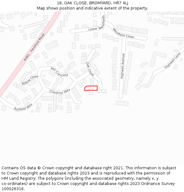 18, OAK CLOSE, BROMYARD, HR7 4LJ: Location map and indicative extent of plot