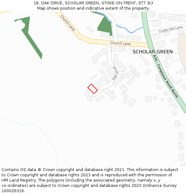 18, OAK DRIVE, SCHOLAR GREEN, STOKE-ON-TRENT, ST7 3LY: Location map and indicative extent of plot