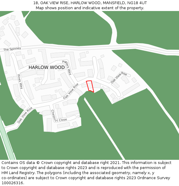 18, OAK VIEW RISE, HARLOW WOOD, MANSFIELD, NG18 4UT: Location map and indicative extent of plot
