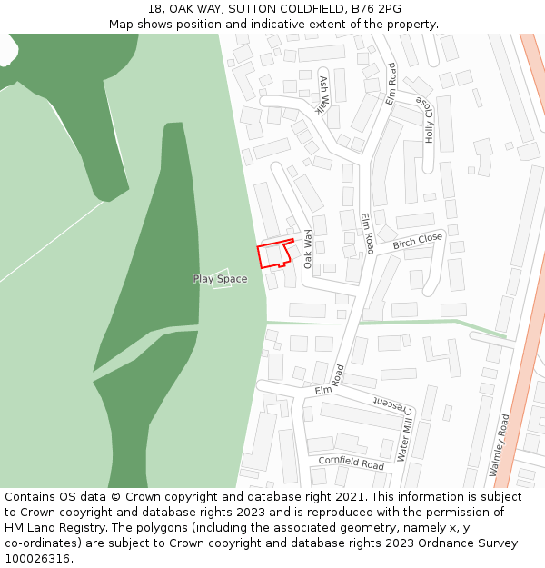 18, OAK WAY, SUTTON COLDFIELD, B76 2PG: Location map and indicative extent of plot
