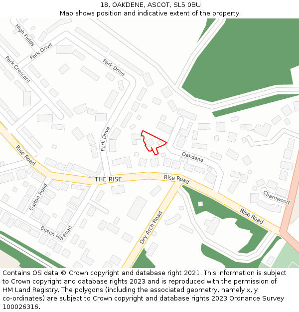 18, OAKDENE, ASCOT, SL5 0BU: Location map and indicative extent of plot