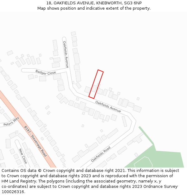 18, OAKFIELDS AVENUE, KNEBWORTH, SG3 6NP: Location map and indicative extent of plot