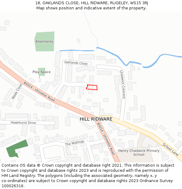 18, OAKLANDS CLOSE, HILL RIDWARE, RUGELEY, WS15 3RJ: Location map and indicative extent of plot