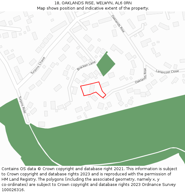 18, OAKLANDS RISE, WELWYN, AL6 0RN: Location map and indicative extent of plot