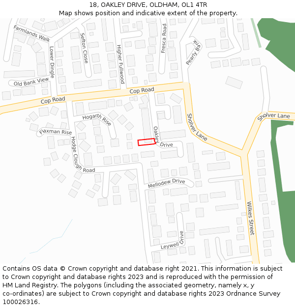 18, OAKLEY DRIVE, OLDHAM, OL1 4TR: Location map and indicative extent of plot