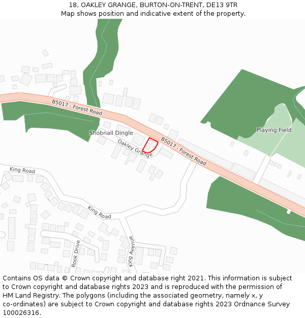 18, OAKLEY GRANGE, BURTON-ON-TRENT, DE13 9TR: Location map and indicative extent of plot