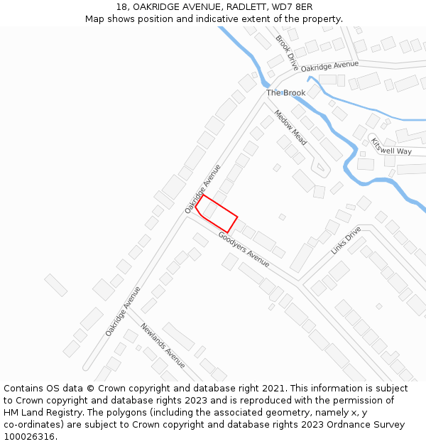 18, OAKRIDGE AVENUE, RADLETT, WD7 8ER: Location map and indicative extent of plot