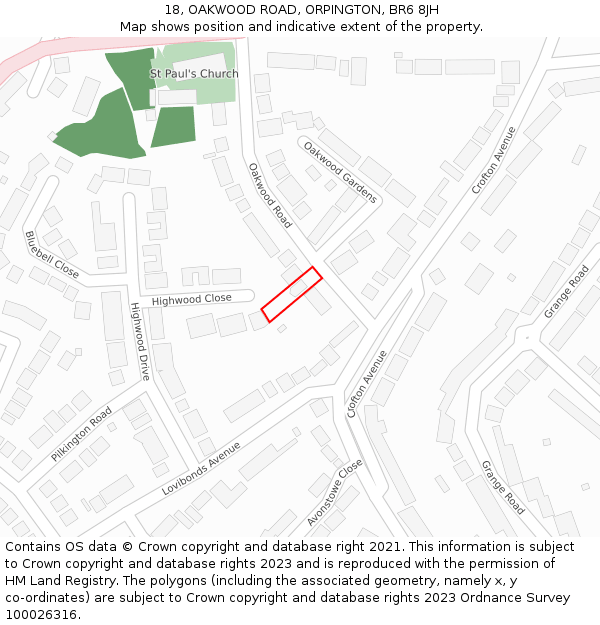 18, OAKWOOD ROAD, ORPINGTON, BR6 8JH: Location map and indicative extent of plot