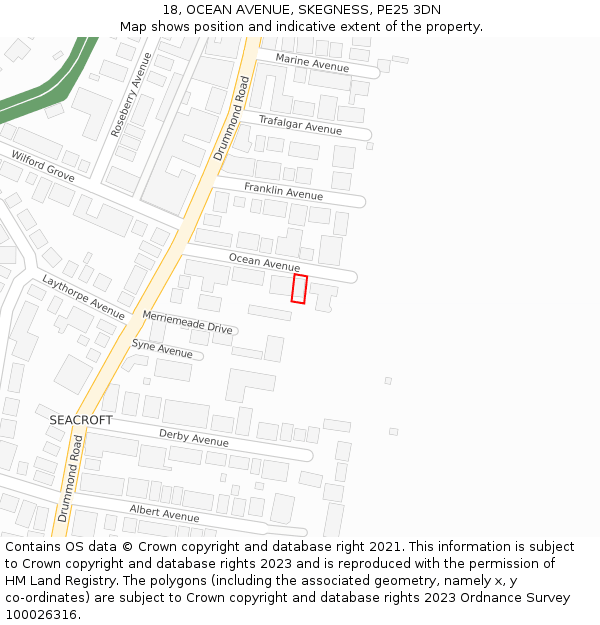 18, OCEAN AVENUE, SKEGNESS, PE25 3DN: Location map and indicative extent of plot